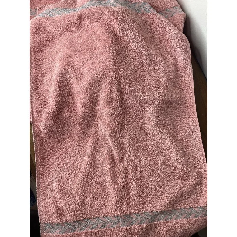 Vintage Callaway Luxury Towel Set Pink Silver Bath Hand Made in USA